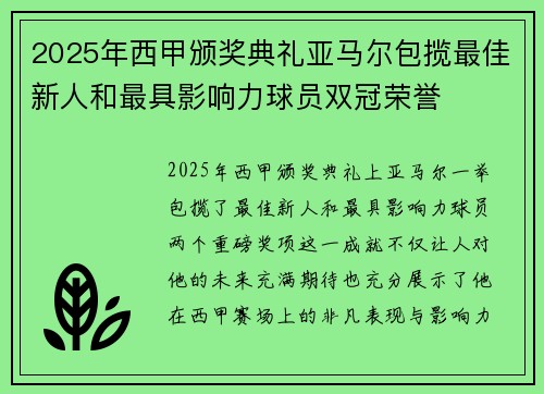 2025年西甲颁奖典礼亚马尔包揽最佳新人和最具影响力球员双冠荣誉